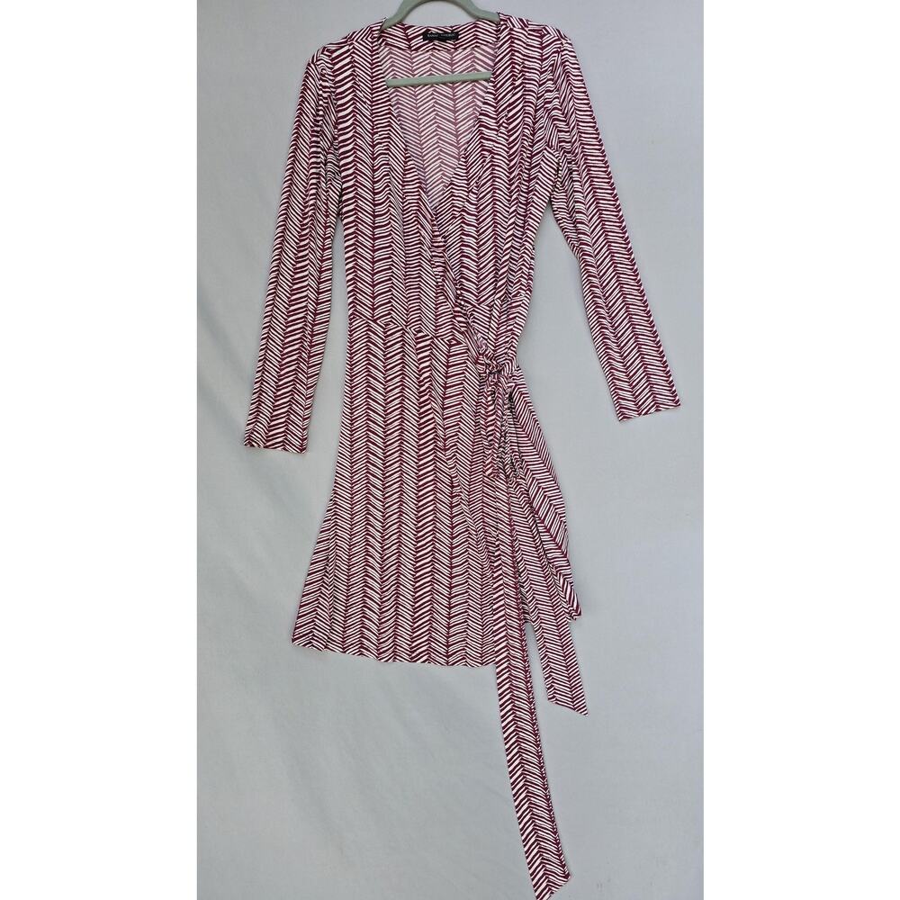 Banana Republic Dress Womens Large Red Chevron Wrap Belted Long Sleeve Short